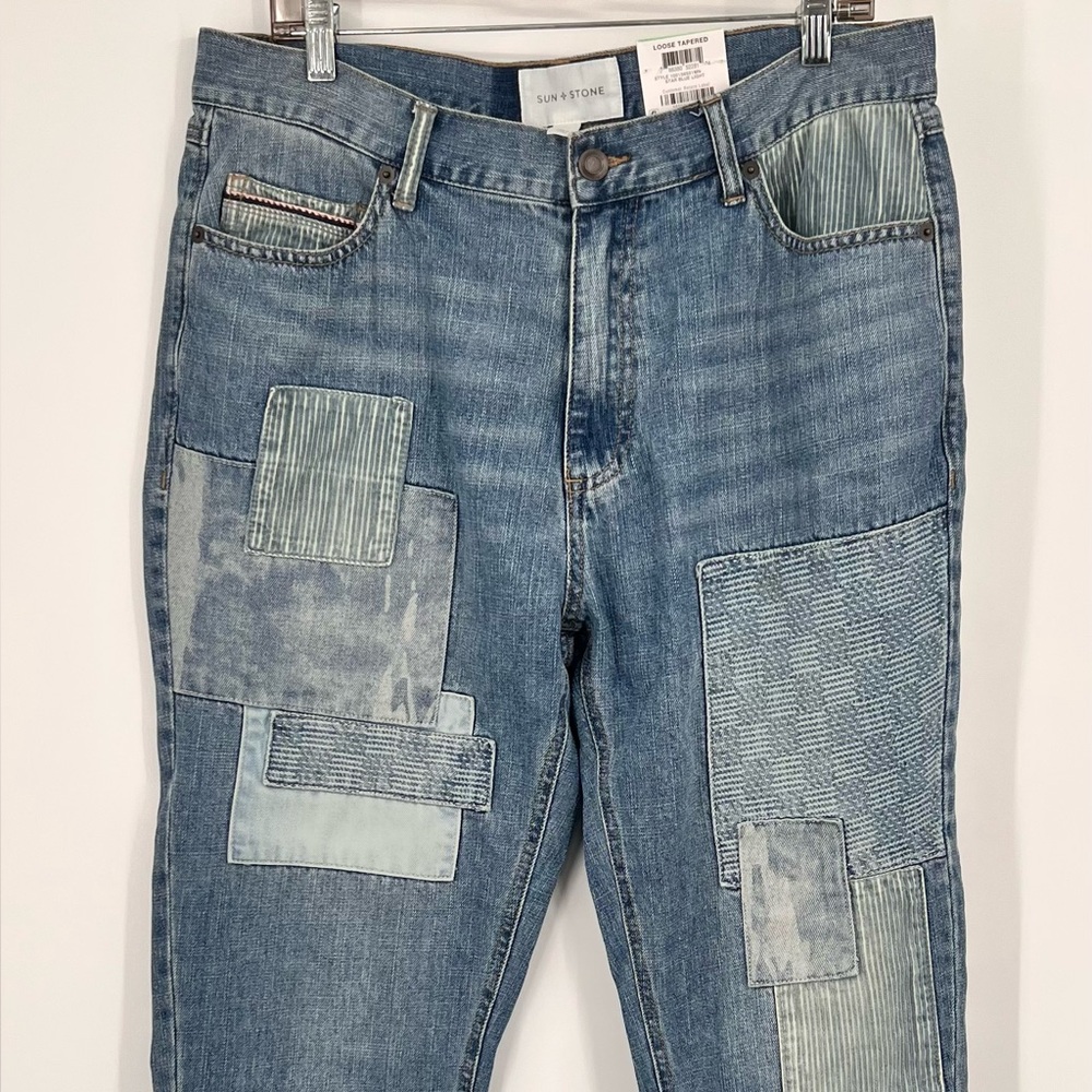 Sun + Stone Men's Denim Patchwork Loose Tapered Jeans